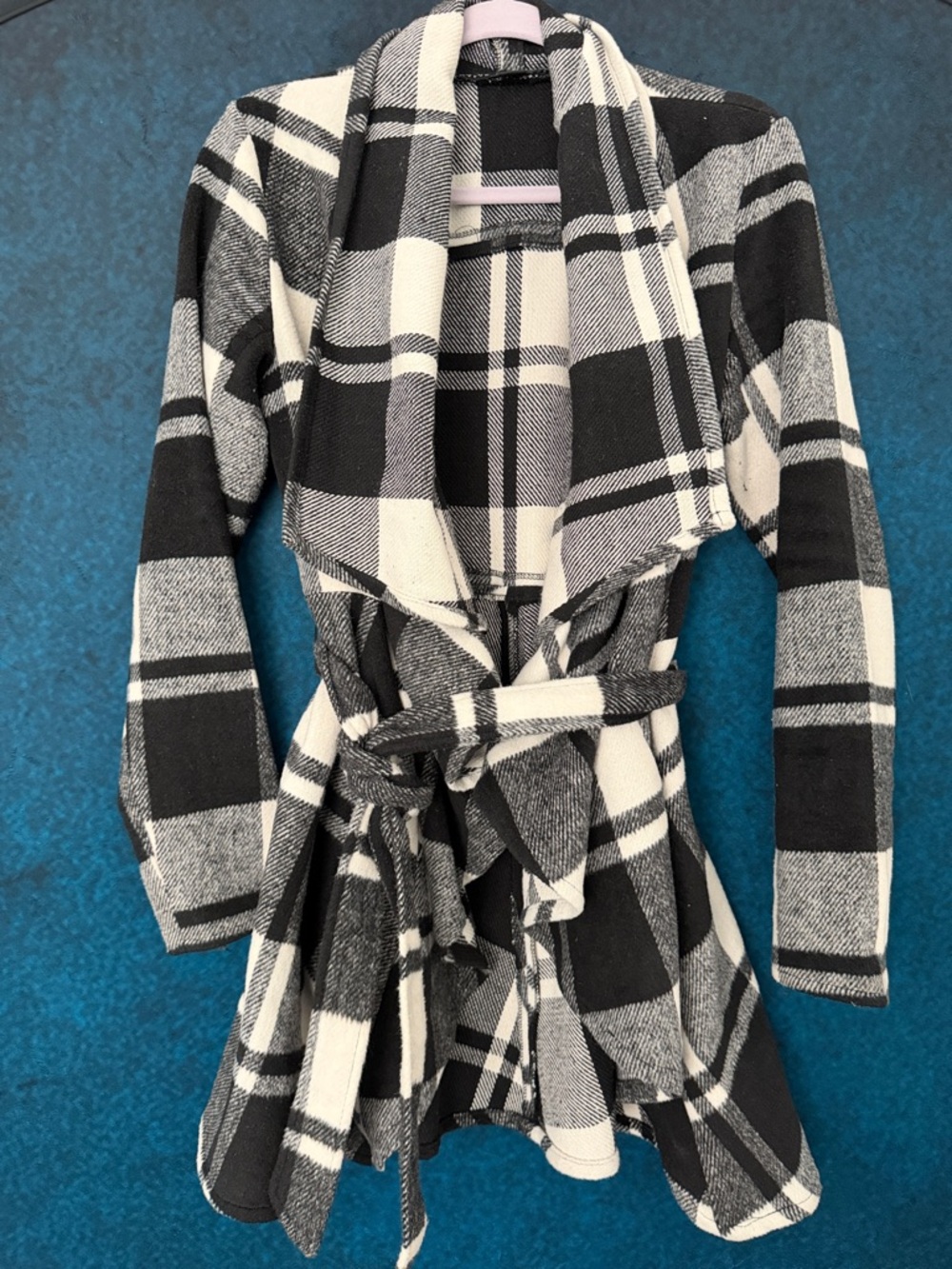 HYFVE Black & White Plaid Tie-Waist Trench Cardigan